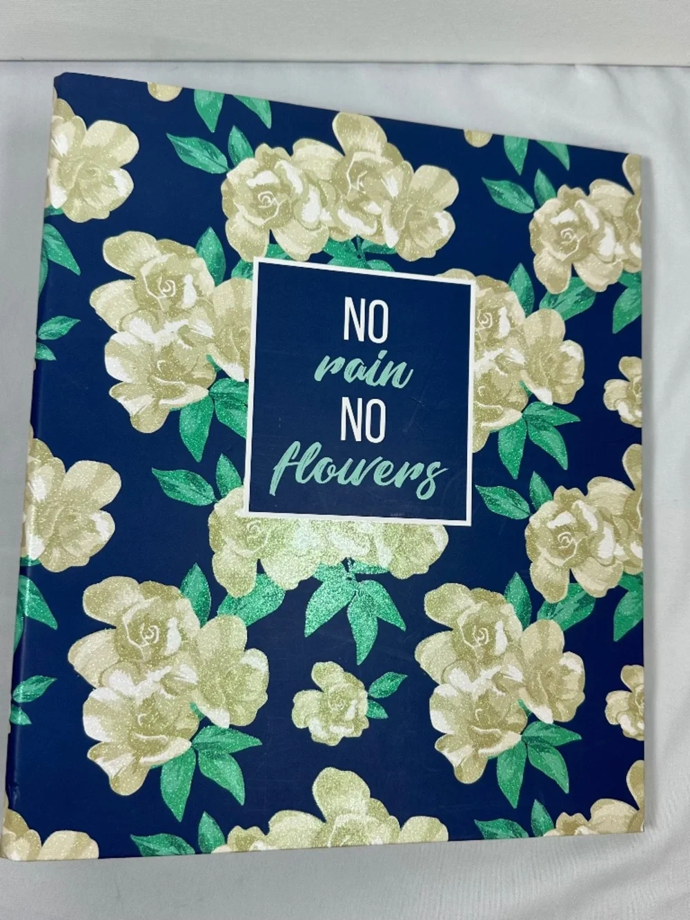 No Pain, No Flowers Three Ring Paper Binder with Glittered Floral Design